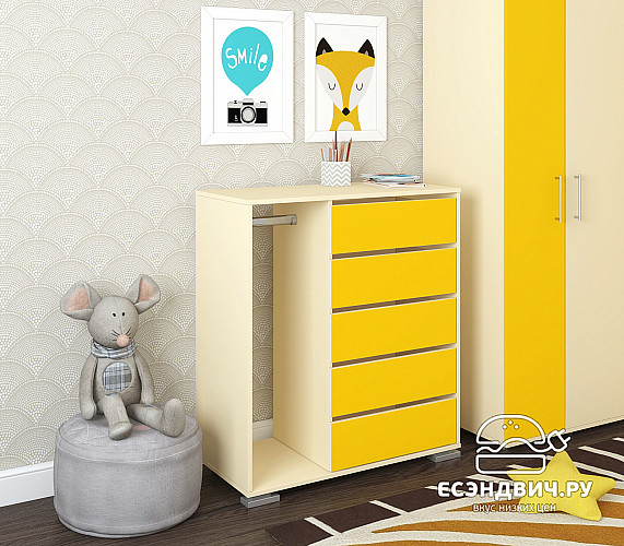 Комод-шкаф прав. "Лаворо" (Крем/Желтый) D_Np