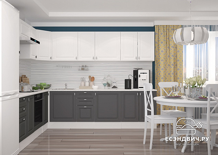 Кухня угловая 3,0*2,4 (универс.угол) "Форд" (Белый Софт/Графит Софт) /Gnt/Ev/5