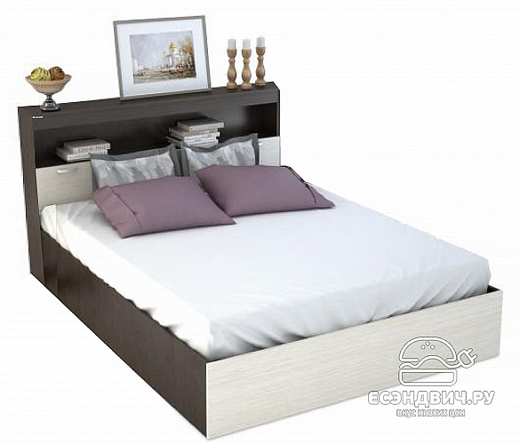 Кровать 1600 с прикроватным блоком "Беверли" (Венге/Белёный дуб) EsandwichИЦР-КРБ-160