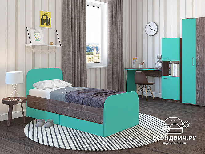 Ящик для кровати 800 "Лаворо" (Анкор тёмный/Аква) D_Isl