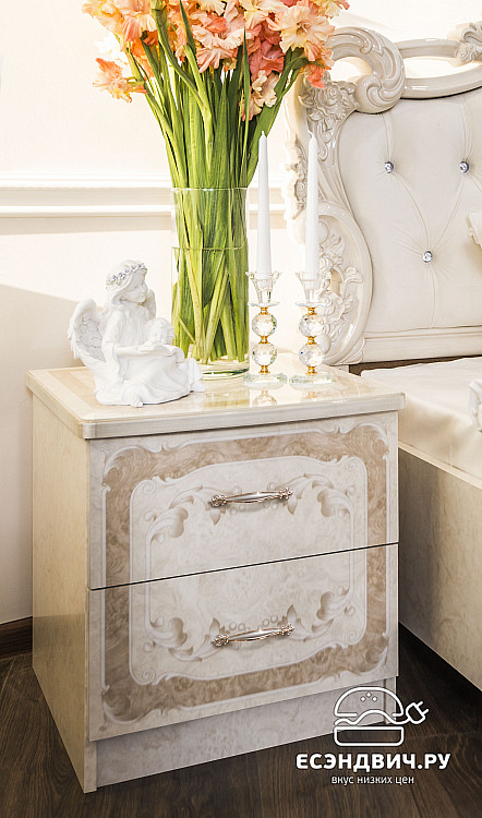 Спальный гарнитур 3 предм. (160) "Клео" (МДФ) (Корень крем глянец/Патина/Шелкография/Лак) UgPt/1