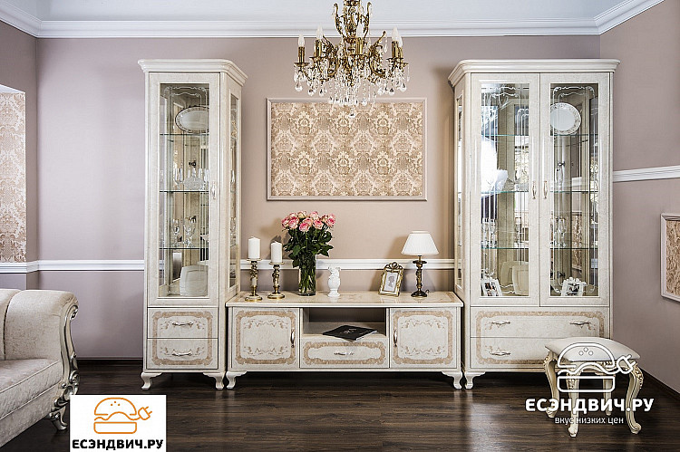 Комод/Тумба ТВ  "Клео" (МДФ) (Корень крем глянец/Патина/Шелкография/Лак) UgPt