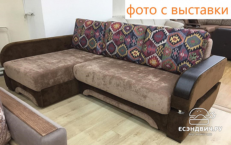 Диван угловой (универс.угол) Диего (Рогожка Savana Latte (AT)/Рогожка Savana Latte (AT)/МДФ Венге