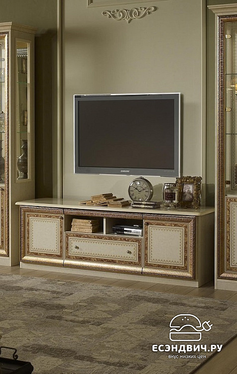 Тумба под ТВ "Сицилия" (МДФ) (Бежевый глянец/Золото/Шелкография) Dm/An