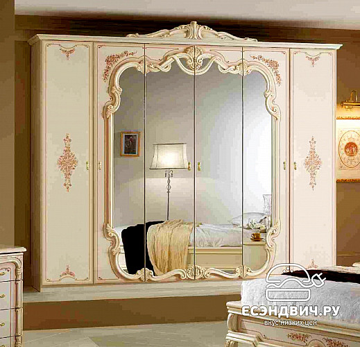 Спальный гарнитур 6 предм. L "Тоскана" (МДФ) (Бежевый  глянец/Шелкография/Зеркало) Dm/Dn