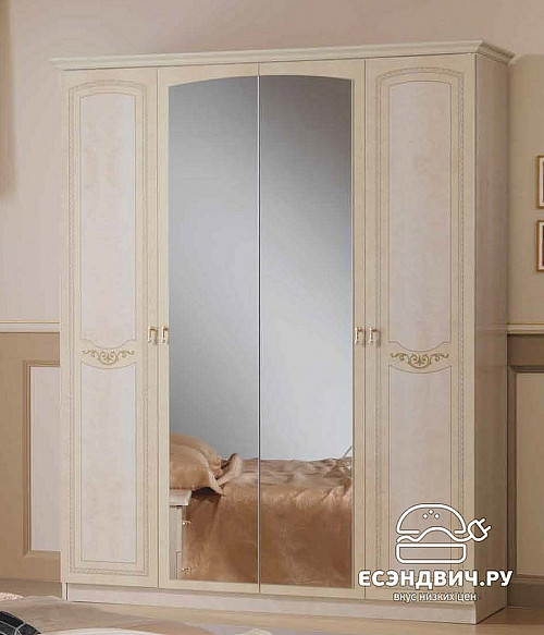 Спальный гарнитур 6 предм. "Женева" (МДФ) (Бежевый глянец/Шелкография/Зеркало) Dm/Ir