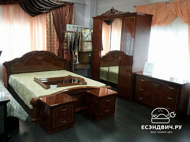 Спальный гарнитур 6 предм. "Женева" (МДФ) (Орех глянец/Шелкография) Dm/Ir