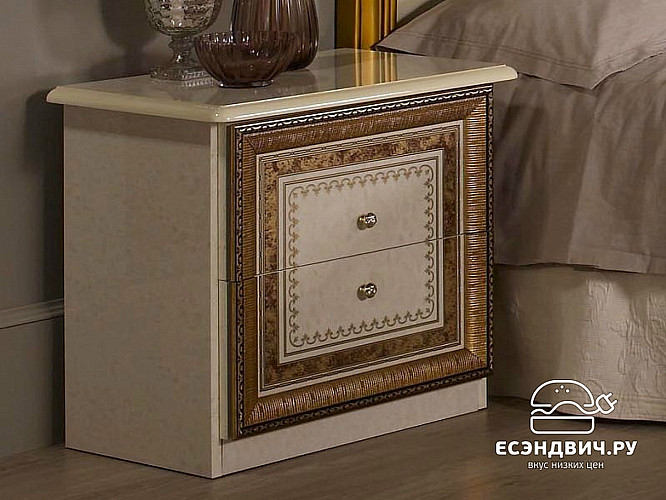 Спальный гарнитур 6 предм. "Сицилия" (МДФ) (Бежевый  глянец/Золото/Шелкография/Зеркало) Dm/An