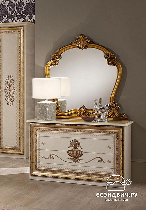 Спальный гарнитур 6 предм. "Сицилия" (МДФ) (Бежевый  глянец/Золото/Шелкография/Зеркало) Dm/An