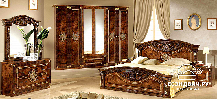 Кровать 1600 "Севилья" (МДФ) (Орех глянец/Шелкография) Dm/Rm