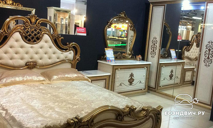 Кровать 1600 "Сицилия" (МДФ) (Бежевый  глянец/Золото/Шелкография) Dm/An