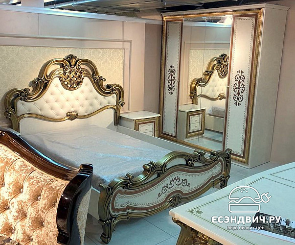 Кровать 1600 "Сицилия" (МДФ) (Бежевый  глянец/Золото/Шелкография) Dm/An