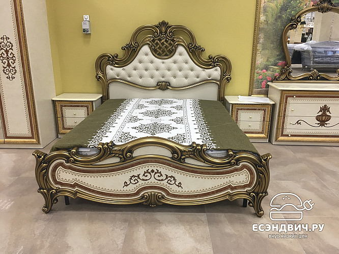 Кровать 1600 "Сицилия" (МДФ) (Бежевый  глянец/Золото/Шелкография) Dm/An
