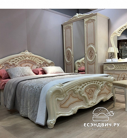 Кровать 1800 "Виктория" (МДФ) (Бежевый  глянец/Шелкография) Dm/Rz