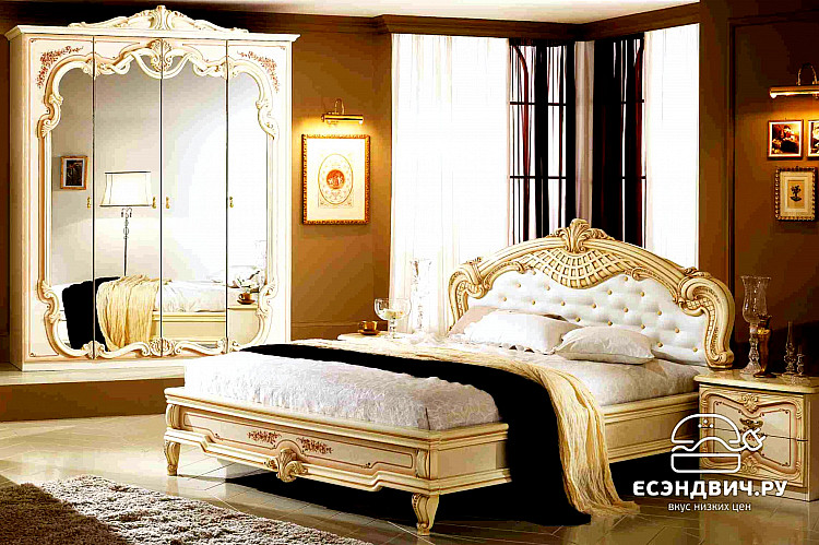 Кровать 1800 "Тоскана" (МДФ) (Бежевый  глянец/Шелкография/Экокожа) Dm/Dn