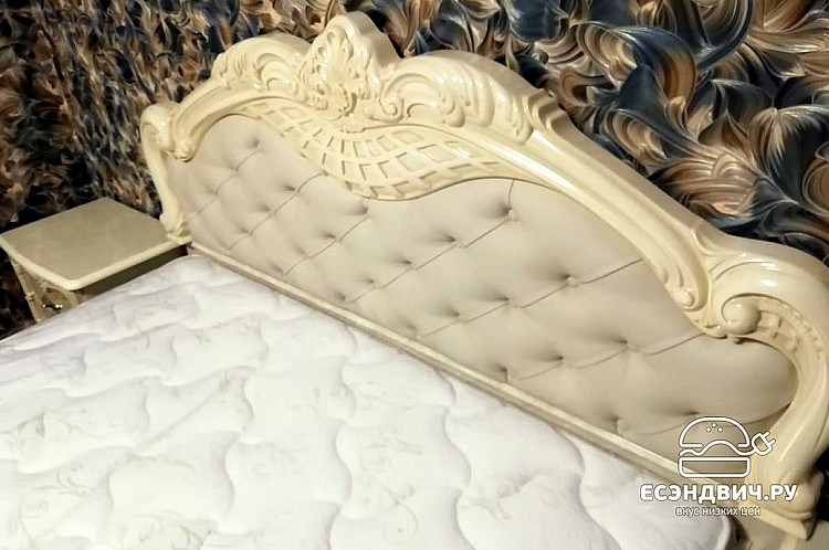 Кровать 1800 "Тоскана" (МДФ) (Бежевый  глянец/Шелкография/Экокожа) Dm/Dn