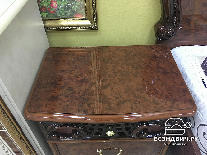 Тумба прикроватная "Виктория" (МДФ) (Орех глянец/Шелкография) Dm/Rz