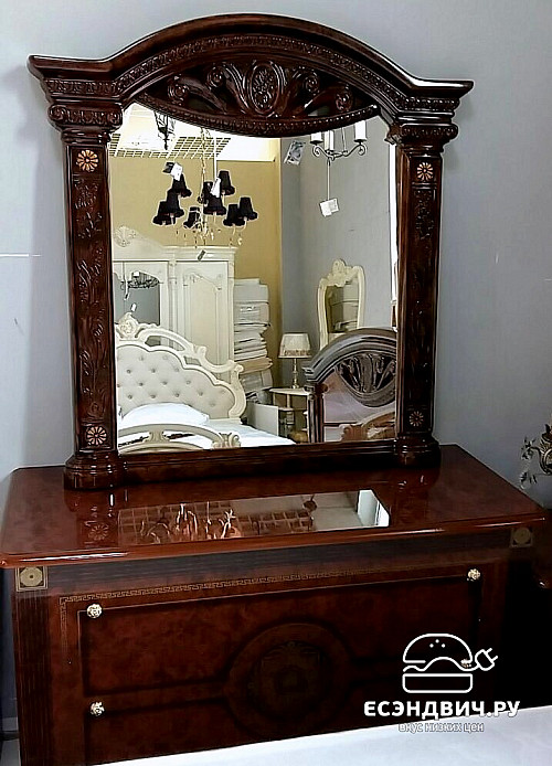 Комод с зеркалом "Севилья" (МДФ) (Орех глянец/Шелкография) Dm/Rm