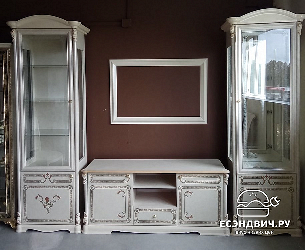 Витрина 0,78 прав. "Виктория" (МДФ) (Бежевый глянец/Шелкография/Стекло) Dm/Rz