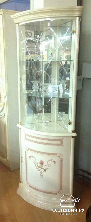 Витрина угловая "Виктория" (МДФ) (Бежевый глянец/Шелкография/Стекло) Dm/Rz