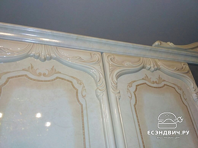 Шкаф 6-ти дв. 2,75 "Виктория" (МДФ) (Бежевый глянец/Шелкография/Зеркало) Dm/Rz