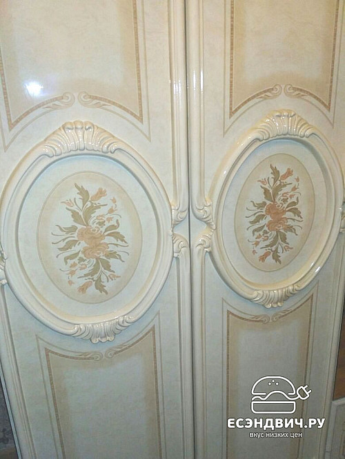 Шкаф 6-ти дв. 2,75 "Виктория" (МДФ) (Бежевый глянец/Шелкография/Зеркало) Dm/Rz