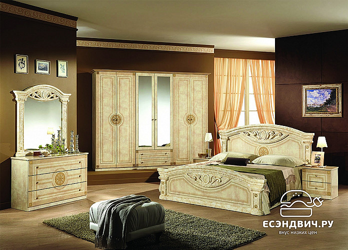 Комод с зеркалом "Севилья" (МДФ) (Бежевый глянец/Шелкография) Dm/Rm