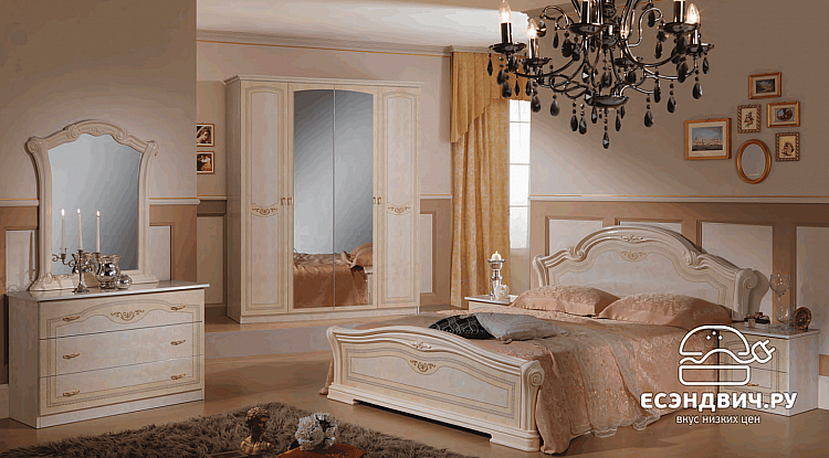 Комод с зеркалом "Женева"  (Бежевый глянец/Шелкография) Dm/Ir