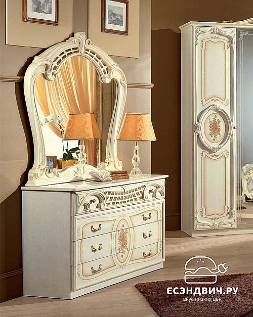 Спальный гарнитур 6 предм. "Виктория" (МДФ) (Бежевый  глянец/Шелкография) Dm/Rz