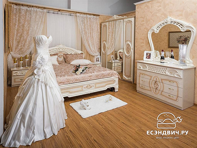 Спальный гарнитур 6 предм. "Виктория" (МДФ) (Бежевый  глянец/Шелкография) Dm/Rz