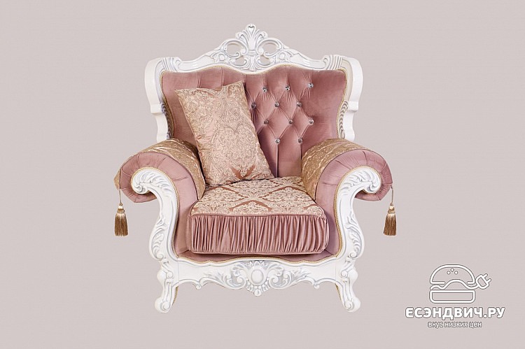 Кресло Luxe "Мона Лиза" ( Белый/Пудра/Бархат /Жаккард/Патина) Fb1/Esm