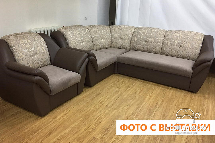 Диван угловой Дакота (Рогожка Alba Cream (AT)/Экокожа Teos Dark Brown (AT)/Рогожка Alba Cream (AT)