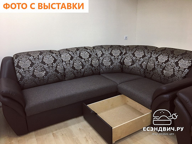 Диван угловой Дакота (Рогожка Alba Cream (AT)/Экокожа Teos Dark Brown (AT)/Рогожка Alba Cream (AT)