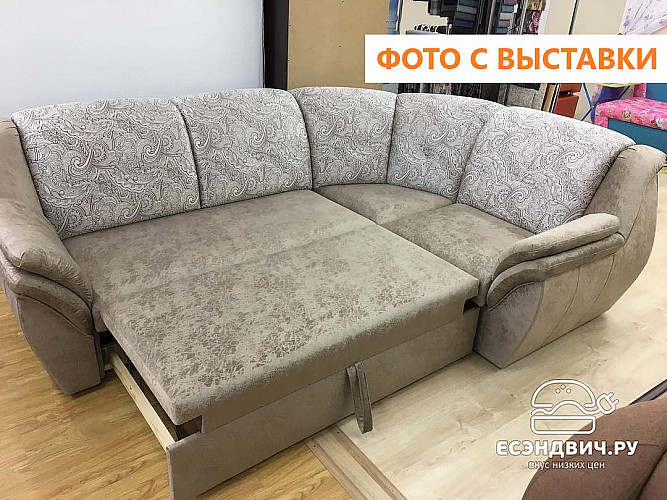 Диван угловой Дакота (Велюр Shaggy Desert (AT)/Жаккард Edem Sand (AT)