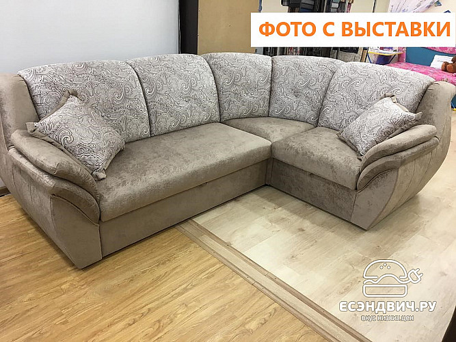 Диван угловой Дакота (Велюр Shaggy Mokka (AT)/Жаккард Edem Beige (AT)