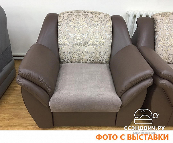 Кресло Дакота (Рогожка Alba Cream (AT)/Экокожа Teos Dark Brown (AT)/Рогожка Alba Cream (AT)