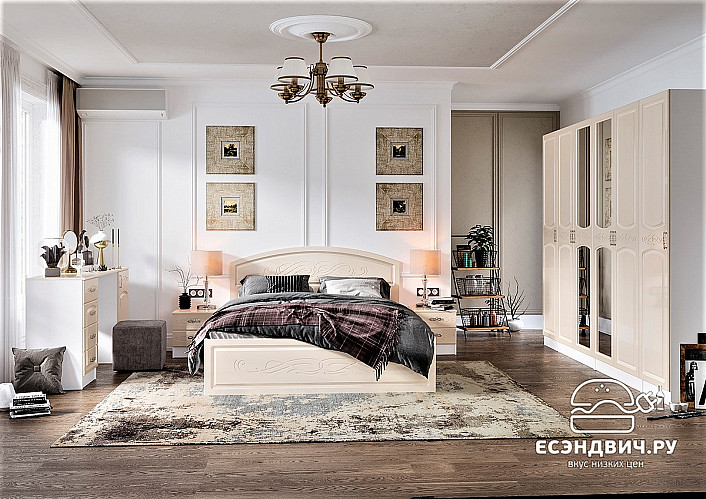 Шкаф 4-х дверный 1,8м штанга/полки"Париж" (МДФ) (Жемчуг) EsandwichИЦВ-ШК-4