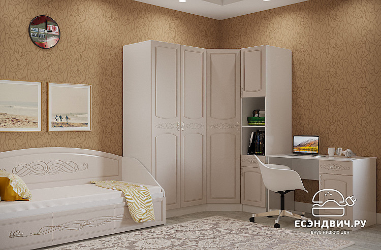 Шкаф угловой "Париж" (МДФ) (Жемчуг) EsandwichИЦВ-ШКУ