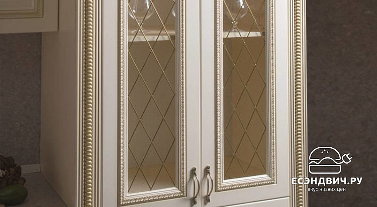 Кухня угловая 4,29х2,33 "Белла" (Бежевый/Золото) (МДФ/Лак) /Sk/Am