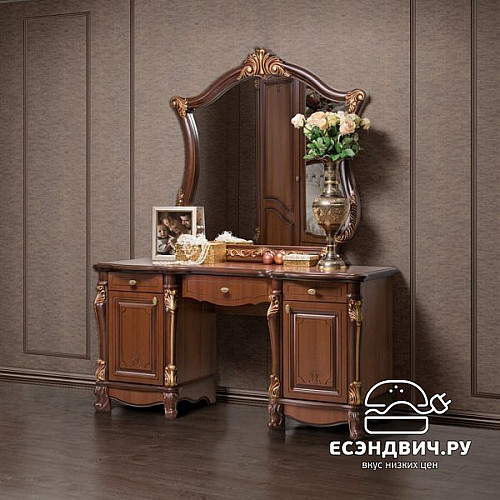 Спальня 6 предм. 4дв./1,8 "Анхелика" (Орех/Золото) (ЛМДФ/Лак/Шелкография/Бархат) /Sk/Ksn