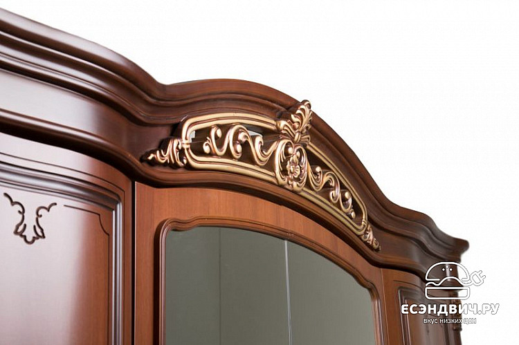 Спальня 6 предм. 4дв./1,8 "Анхелика" (Орех/Золото) (ЛМДФ/Лак/Шелкография/Бархат) /Sk/Ksn