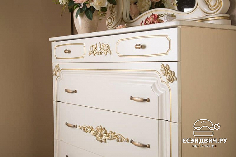 Спальня 6 предм. 5дв./1,8 "Моника" (Бежевый/Золото) (ЛМДФ/Лак/Бархат) /Sk/Mg