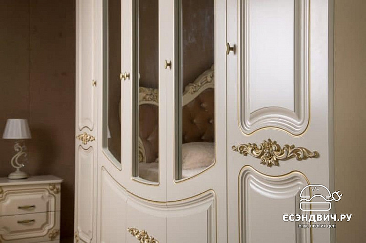 Спальня 6 предм. 5дв./1,8 "Моника" (Бежевый/Золото) (ЛМДФ/Лак/Бархат) /Sk/Mg