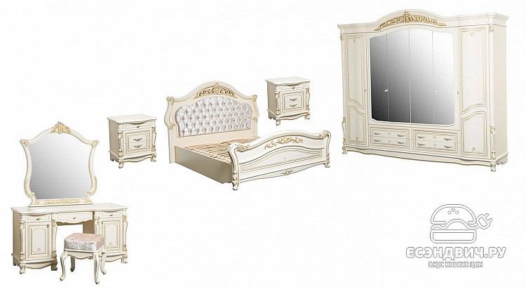 Спальня 6 предм. 6дв./1,8 "Анхелика" (Бежевый/Золото) (ЛМДФ/Лак/Шелкография/Бархат) /Sk/Ksn