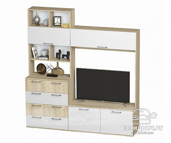 Гостиная 2,0 "Мальта" (Дуб сонома/Белая шагрень) /BTS/Bl/ЦС-03