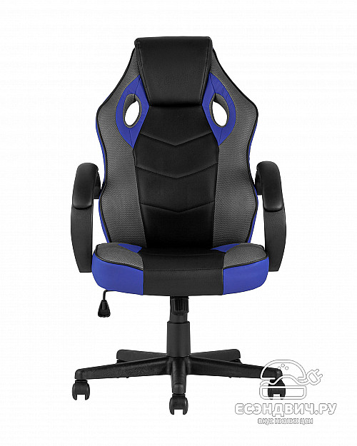 Кресло игровое  "Sprinter" (Иск.кожа Черная/Синяя/Ткань-сетка Серая)/SG/Spr