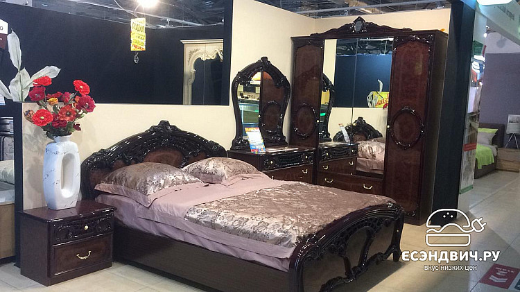 Спальный гарнитур 6 предм. "Виктория" (МДФ) (Могано глянец/Шелкография) Dm/Rz