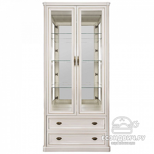Витрина 2 ств. "София" (МДФ) (Белый глянец/Патина/Лак) UgNt