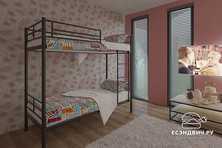 Кровать двухъярусная 900 guest "Ларго"(Металл Черная шагрень)-MS/Хст