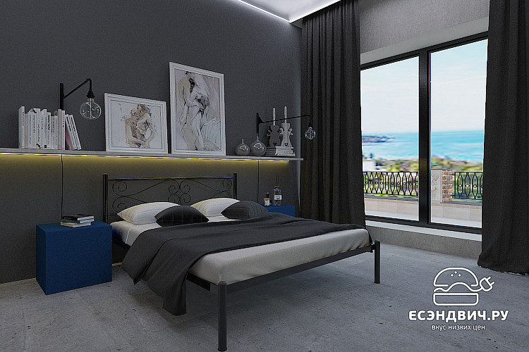 Кровать 1600 samba "Ларго"(Металл Черная шагрень)-MS/Смб